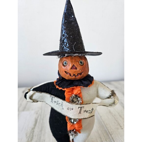 Bethany lowe pumpkin witch trick or treat statue RARE figurine plush shabby chic - Picture 3 of 9